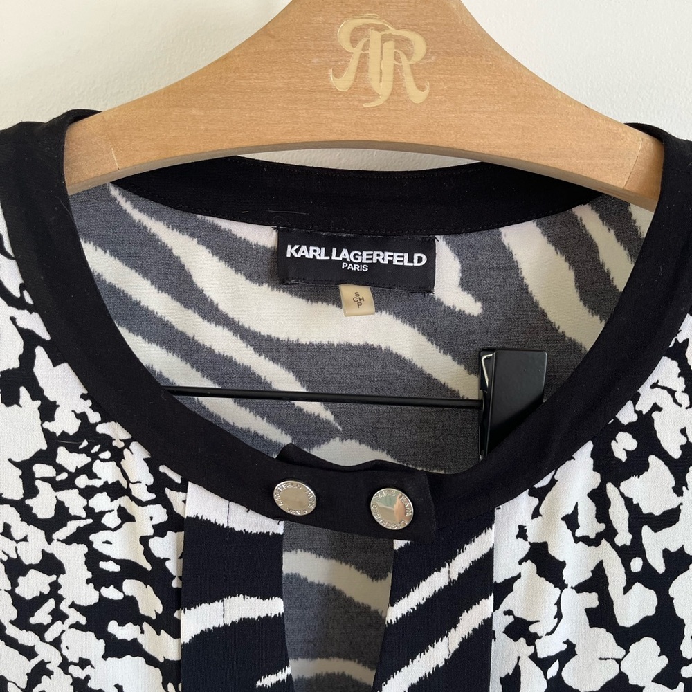 Karl Lagerfeld Black and White Mixed Print Sleeveless Tank - Picture 2 of 4